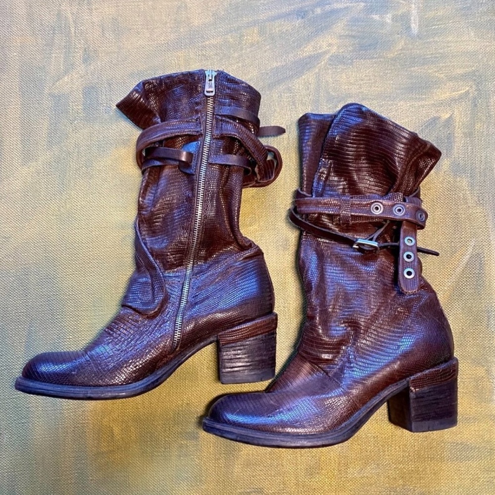 A.S.98 Handmade Dark Brown Embossed Leather Boots